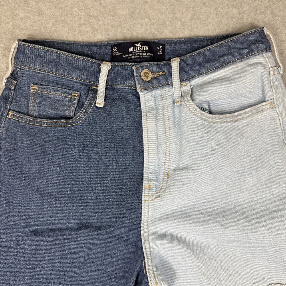 Hollister Jeans Womens 5R 27x27 Blue Ultra High Rise Vintage Straight Patchwork - Picture 3 of 7